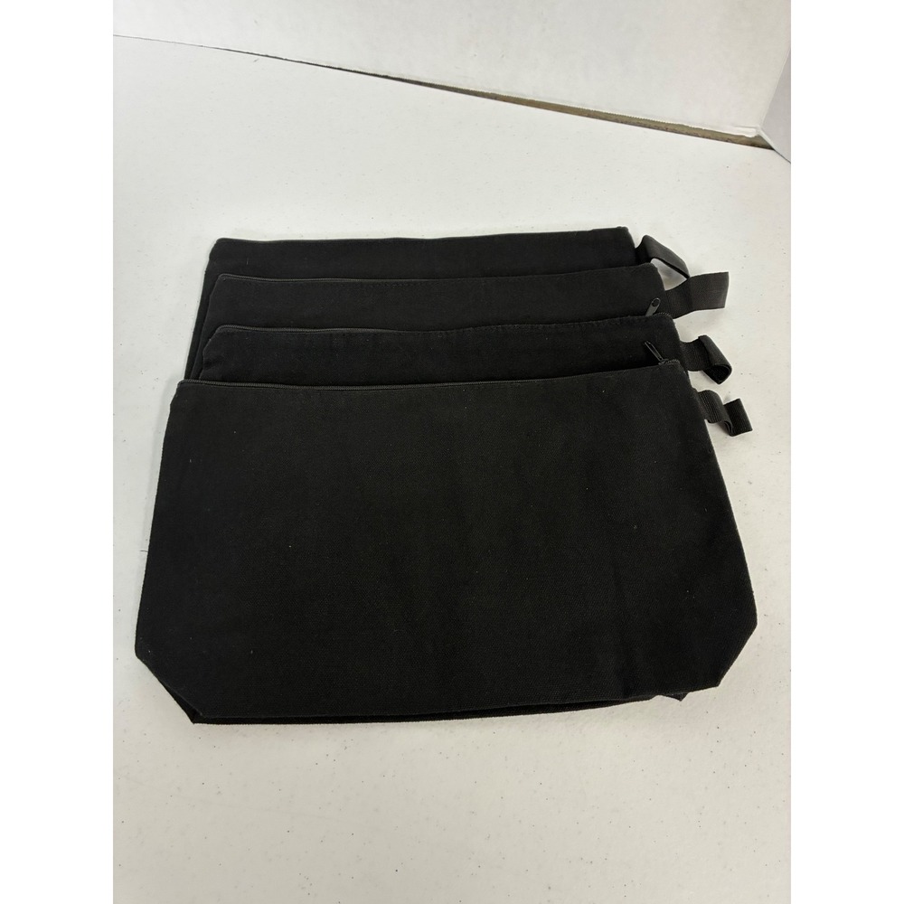 4 Pack Black Canvas Zippered Pouch Set 12x7.5 Travel Organizer Bags